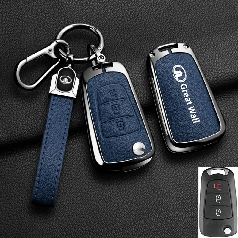 Color Name: MULTI - Alloy Car Key Case Cover For Great Wall Haval Hover Wingle 5 6 H3 H5 H6 H1 H3 C30 C50 M4 3Buttons Shell Bag Protector Keychain