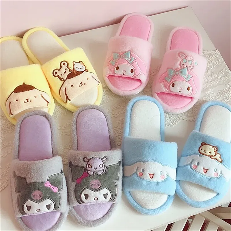 Color: Lake Blue, Shoe Size: 39 - Kawaii Peep Toe Slippers Girl Cute Indoor Shoes Open Toes Home Slippers Casual Lolita Flat Non-slip Purple Pink Japanese Style