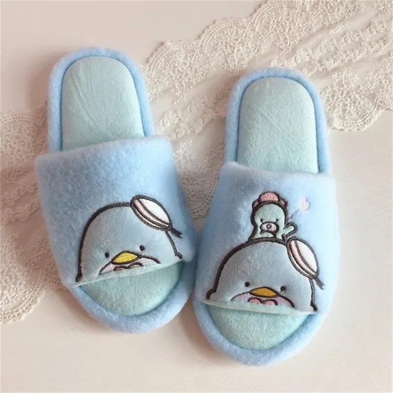 Color: Lake Blue, Shoe Size: 39 - Kawaii Peep Toe Slippers Girl Cute Indoor Shoes Open Toes Home Slippers Casual Lolita Flat Non-slip Purple Pink Japanese Style