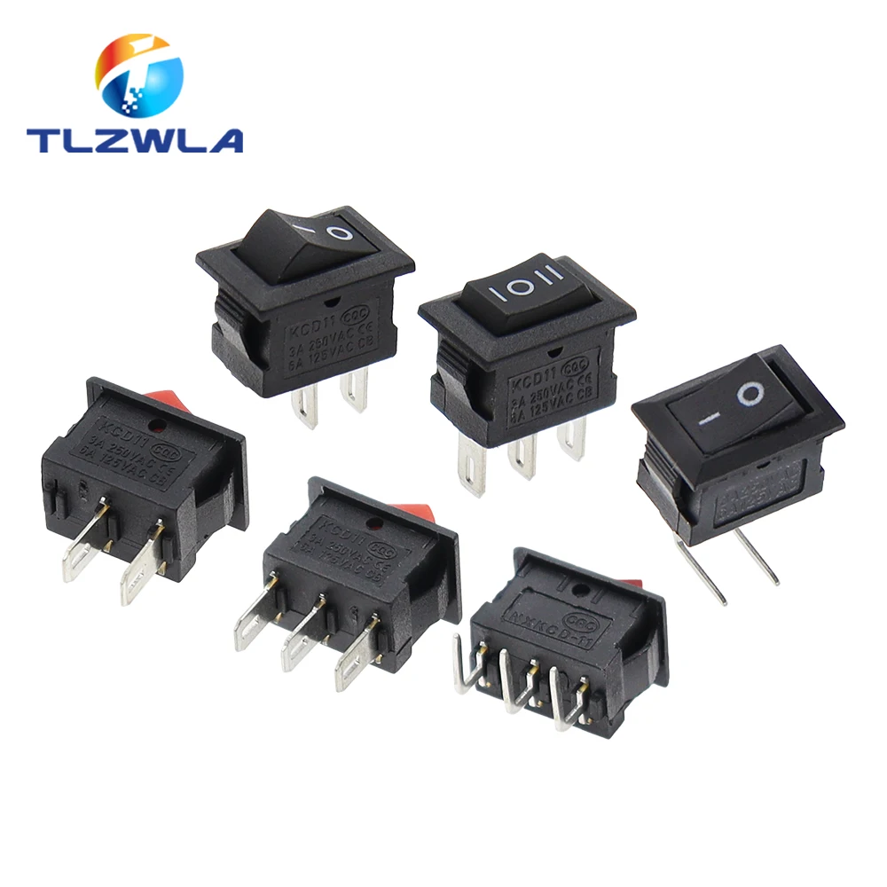 Color: MULTI, Size: 3XL - 5/10PCS KCD11 Rocker Switch 10*15mm Mini Push Button Switch ON-OFF / ON-OFF-ON 2 Pins / 3 Pins 3A 250VAC / 6A 125VAC 10x15mm