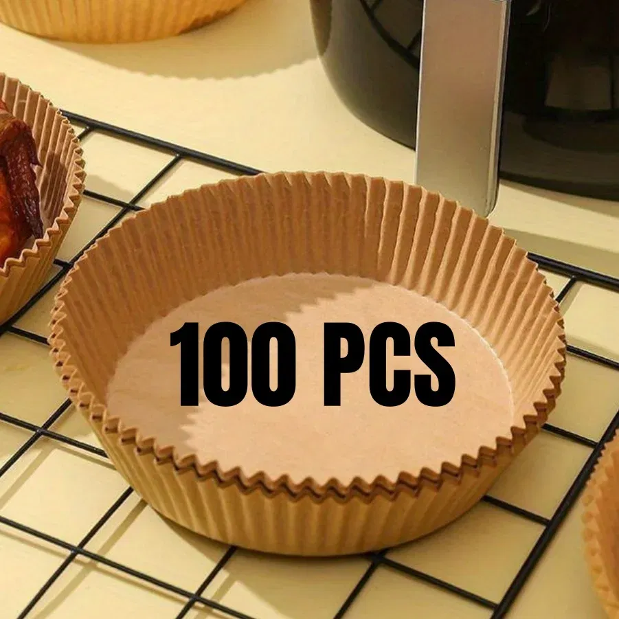 Color: Dark Khaki - Air Fryer Paper Liners Disposable Oil-Proof Waterproof Baking Paper Round Square And Rectangle Parchment Kitchen Party Supplies