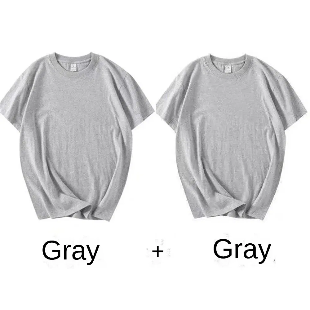 Color: GRAY, Size: L, Sale by Pack: Pack of 2 - 2PCS 100% Cotton Solid T Shirts Men's and Women's Short Sleeve White Tees Casual Breathable Loose Round Neck T-shirt Couple Tops