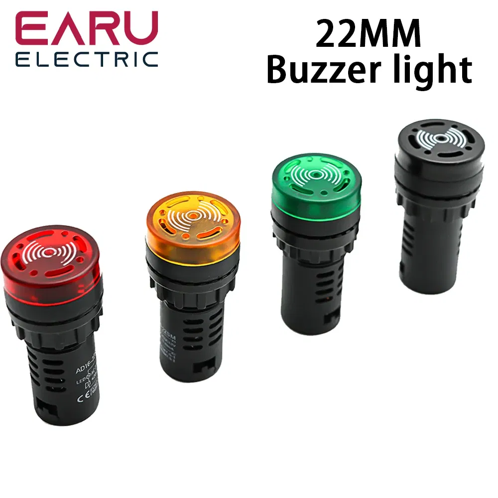Color: Brown - AD16-22SM 22mm Panel Diameter AC 12V 24V 110V 220V Flash Signal Light Red LED Active Buzzer Beep Alarm Indicator Green Yellow