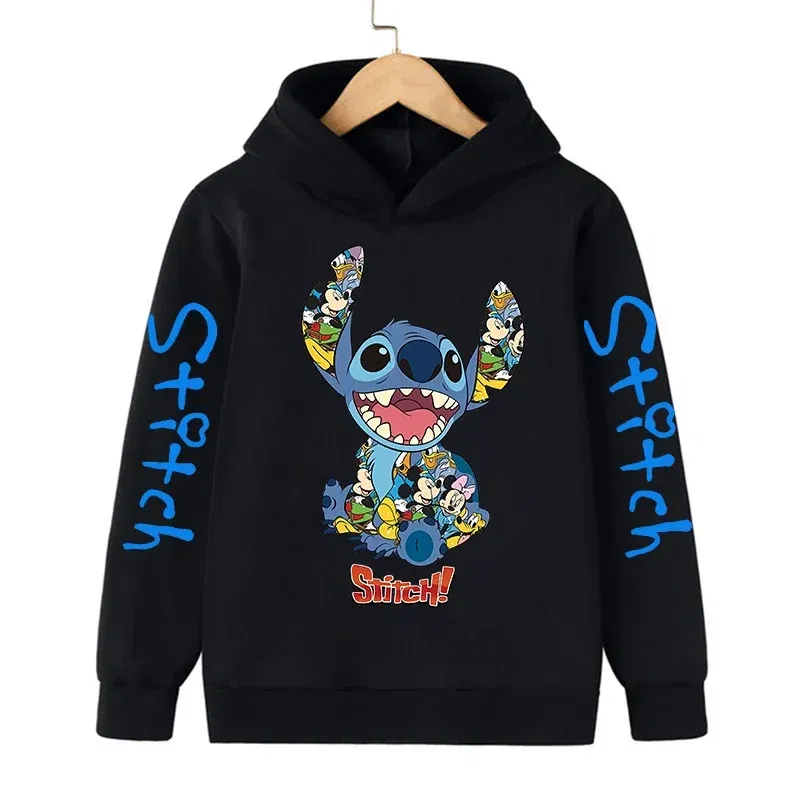 Color: Blue, Size: 25cm - New in Cool Stitch Hoodie Children Cartoon Clothes Kid Girl Boy Lilo and Stitch Sweatshirt Manga Hoody Baby Casual Top