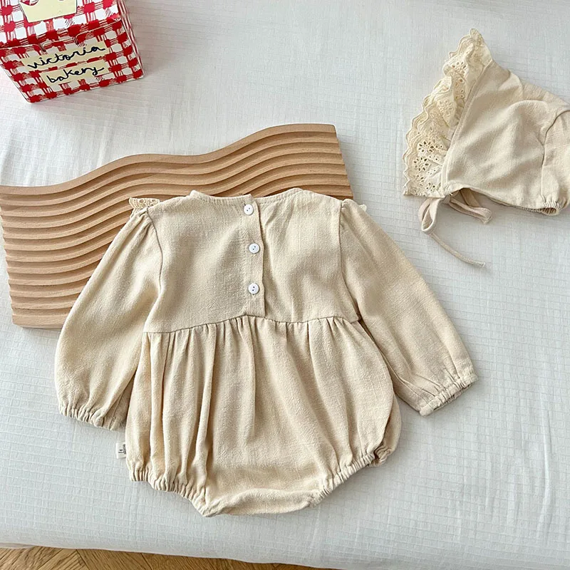 Color: black, Ships From: CHINA, Kid Size: 24M - MILANCEL New Spring Baby Bodysuit Toddler Embroidered Lace Jumpsuit with Hat Girls Outwear 2PCS