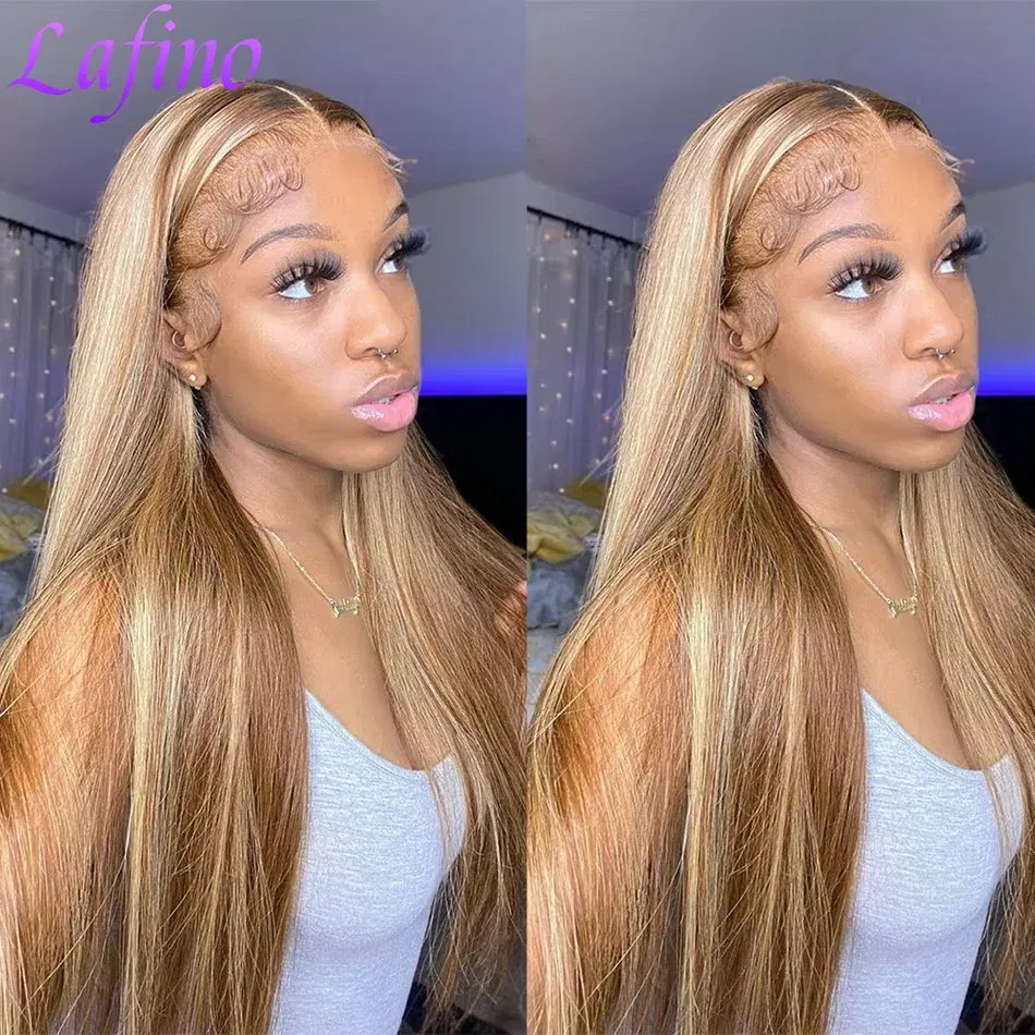 Stretched Length: 36inches, Hair Color: #8, Density: 200%, Ships From: CHINA - Highlight Wig Human Hair Bone Straight Blond Ombre HD Lace Wig 13x4 13x6 Colored Human Hair Frontal Wig Brazilian Wigs For Women