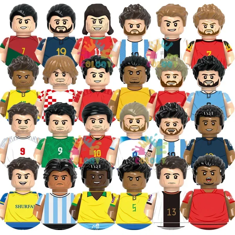 Color: DEEP BLUE, Ships From: CHINA - Kids Toys Football Stars Building Blocks Sport Player Bailey Messi Ronaldo Mini Action Figures Toys For Kids Christmas Gifts