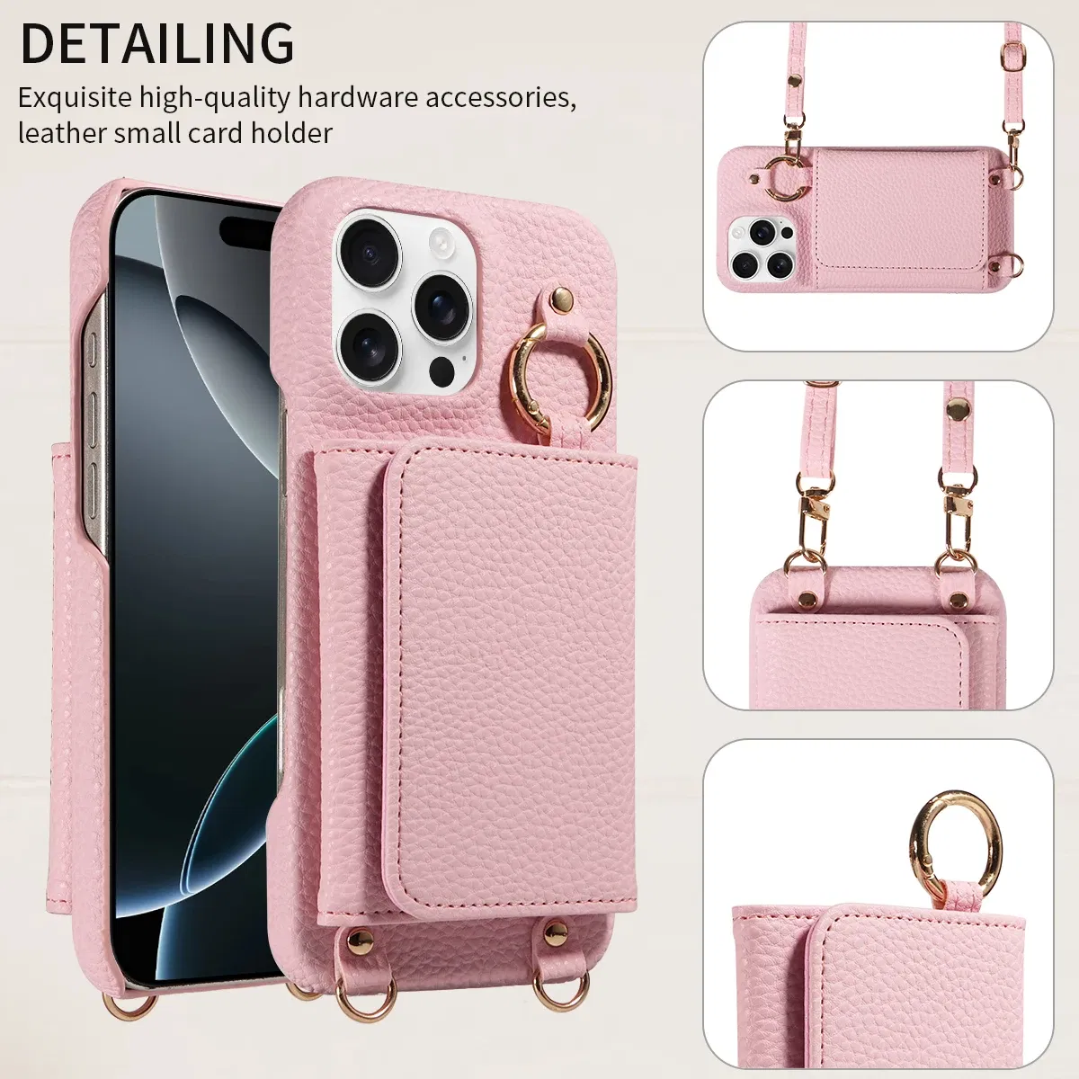 Color: Pink, Bundle: Case & Strap, Material: Artificial Leather, Compatibility by Model: iPhone 14 Plus - For IPhone16 15 Pro Max 14 13 12 Series PU Leather Magsafe Magnetic Wireless Charging Shockproof Crossbody Wallet Phone Case