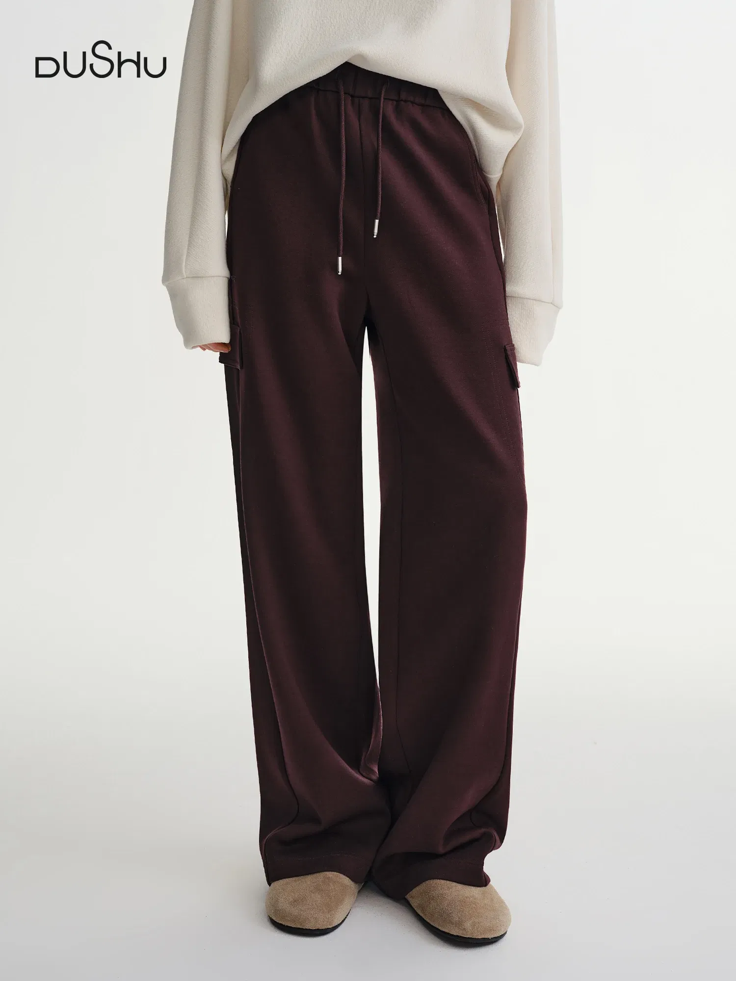 DUSHU Plus-size Women's Oversized Wide-leg Drawstring Cargo Pants Winter 2025 Collection Relaxed Rhythm Casualwear Winter New