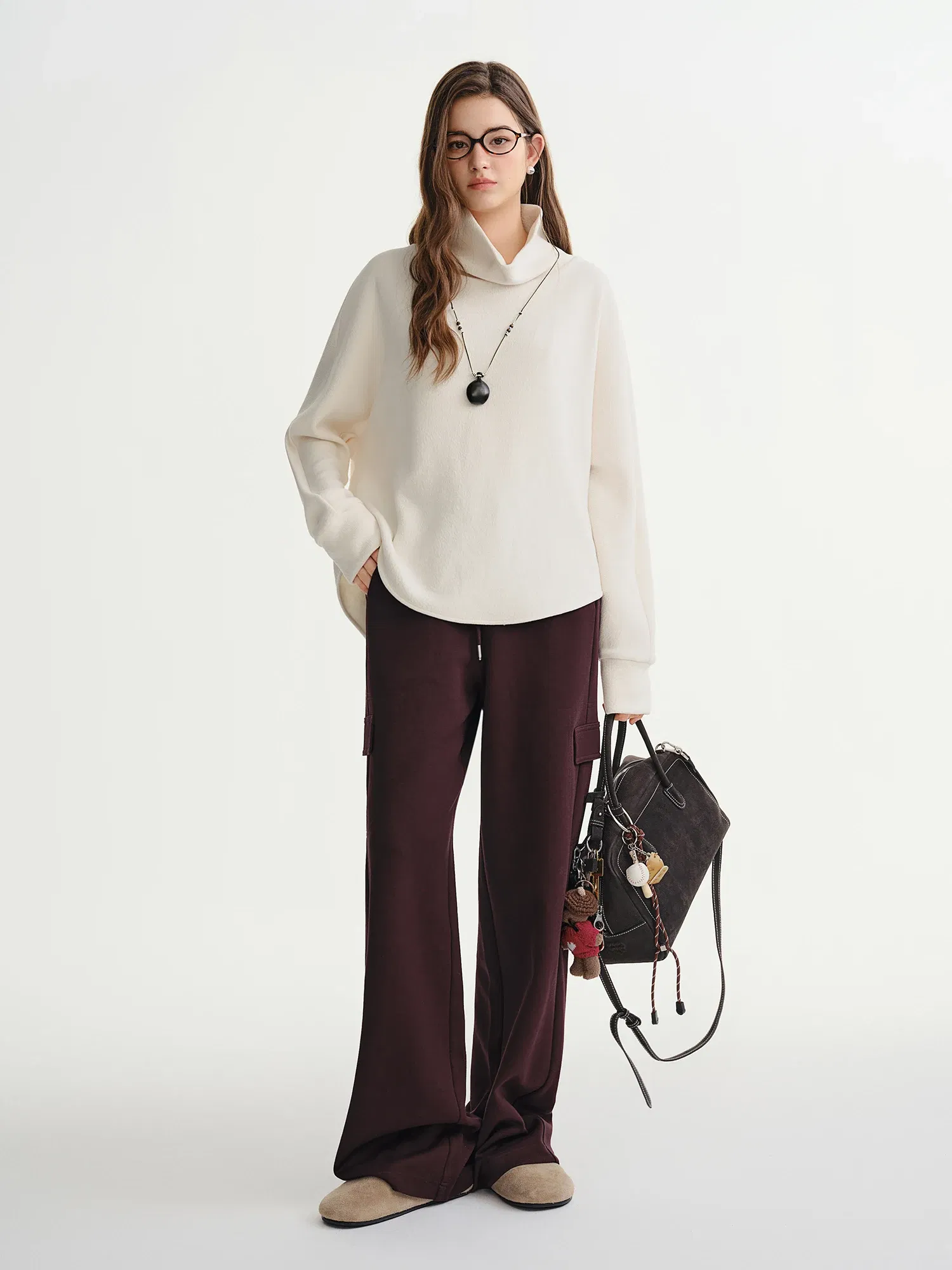 DUSHU Plus-size Women's Oversized Wide-leg Drawstring Cargo Pants Winter 2025 Collection Relaxed Rhythm Casualwear Winter New