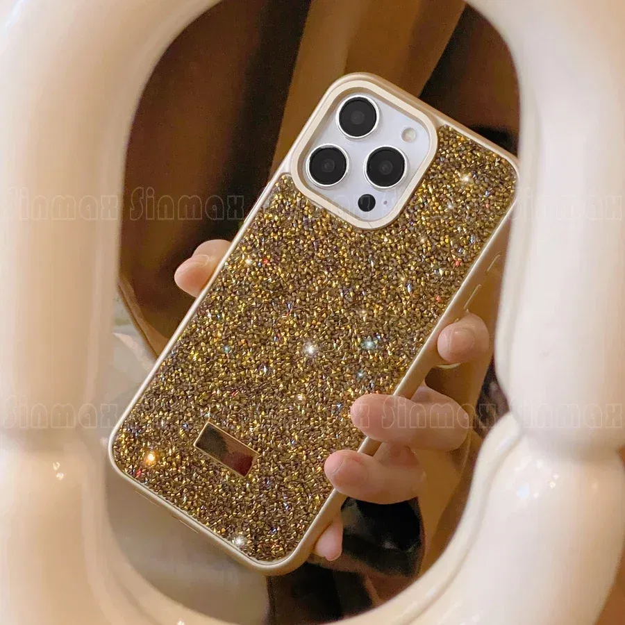 Color: Gold, Material: PVC - Bling Glitter Phone Case For iPhone 16 15 14 13 12 Pro Max 11 Vogue Protective Soft Diamond Cover Coque Funda