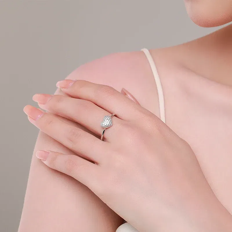 Gem Color: silver, Ring Size: 5 - MODIAN 925 Sterling Silver Delicate Romantic Love Heart Finger Ring Zirconia For Women Fine Jewelry Valentine Day Gift