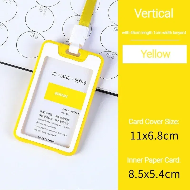 Color: Yellow - Unisex Colorful Employee Id Case with Lanyard Double Side Id Credit Card Holder Access Bus Card Case Badge Holder Card Sleeve