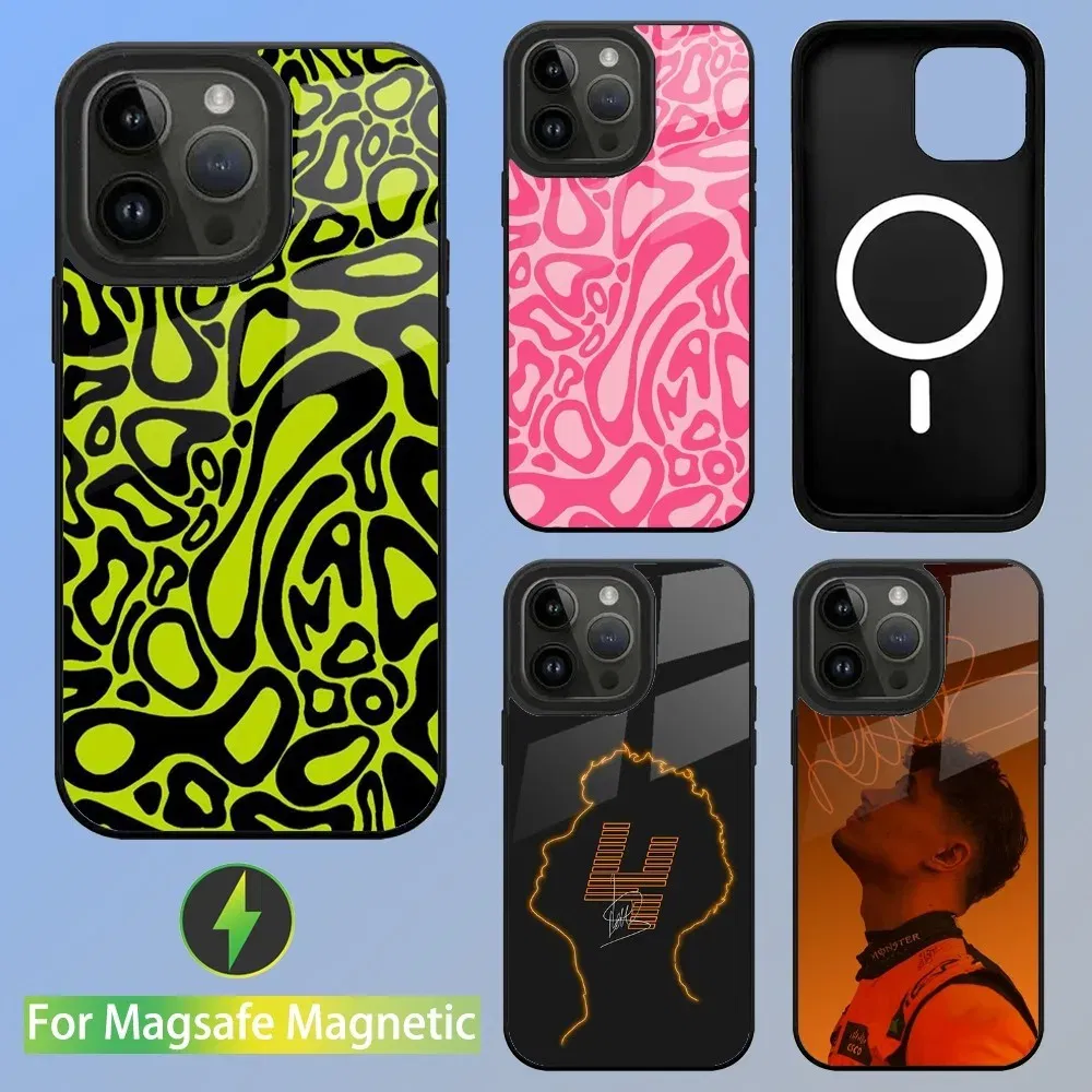 Color: black, Material: Carbon Fiber - F1 Formula 1 L-Lando Norris Phone Case For iPhone 16,15,14,13,12,11,Plus,Pro,Max Mini Magsafe Magnetic Wireless Charging