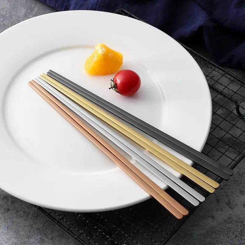 Color: black - 304 Stainless Steel Metal Chopsticks Tableware 1 Pair Non-Slip Chinese Chopstick Sushi Sticks Flatware Kitchen Accessories