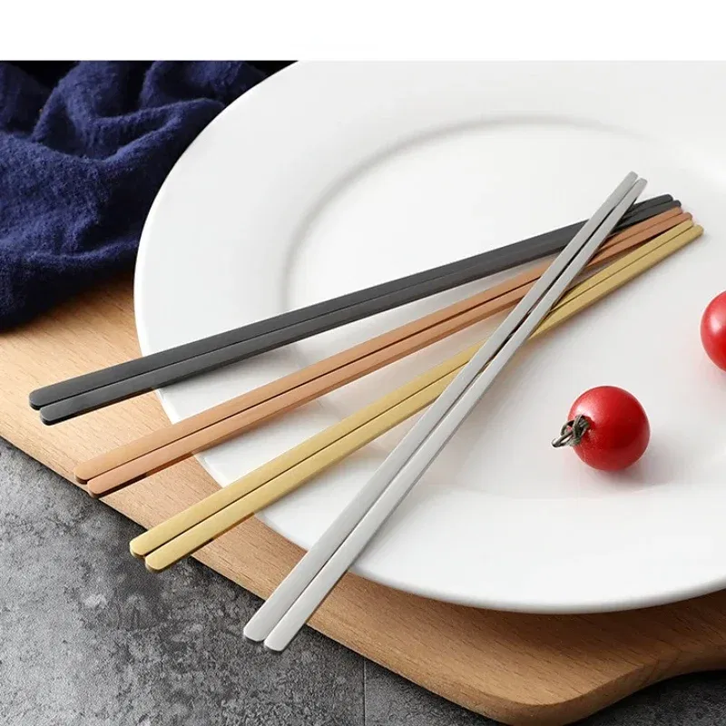 Color: black - 304 Stainless Steel Metal Chopsticks Tableware 1 Pair Non-Slip Chinese Chopstick Sushi Sticks Flatware Kitchen Accessories
