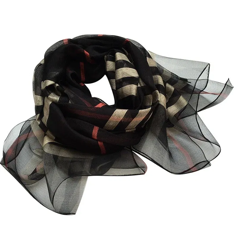 Color: black - Silk&Wool Scarf For Women Four Seasons Scarf Big Size 84*190cm