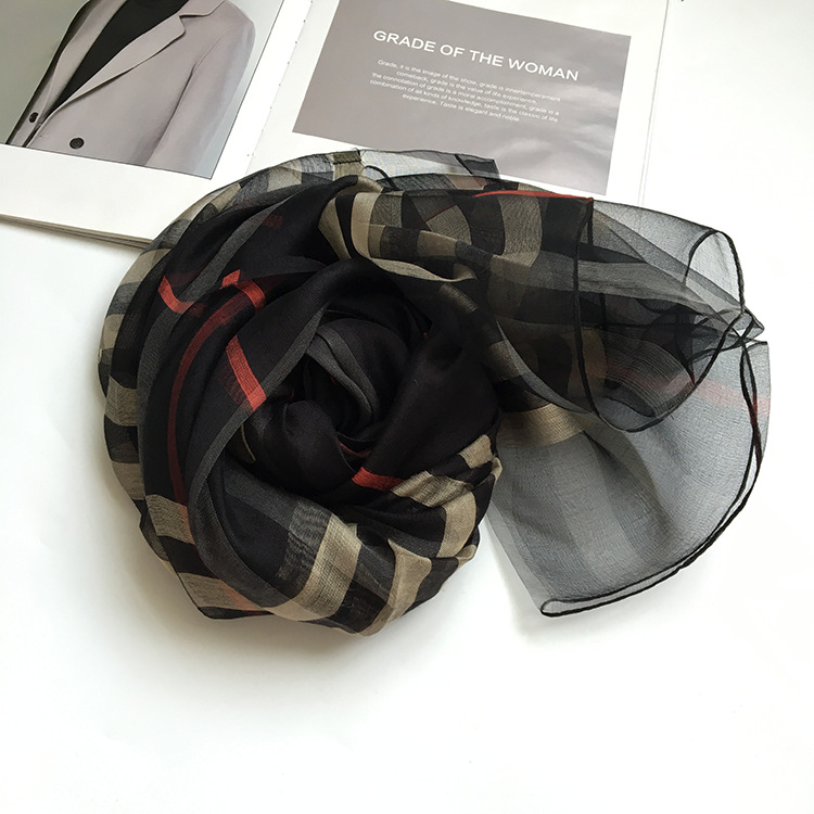 Color: black - Silk&Wool Scarf For Women Four Seasons Scarf Big Size 84*190cm