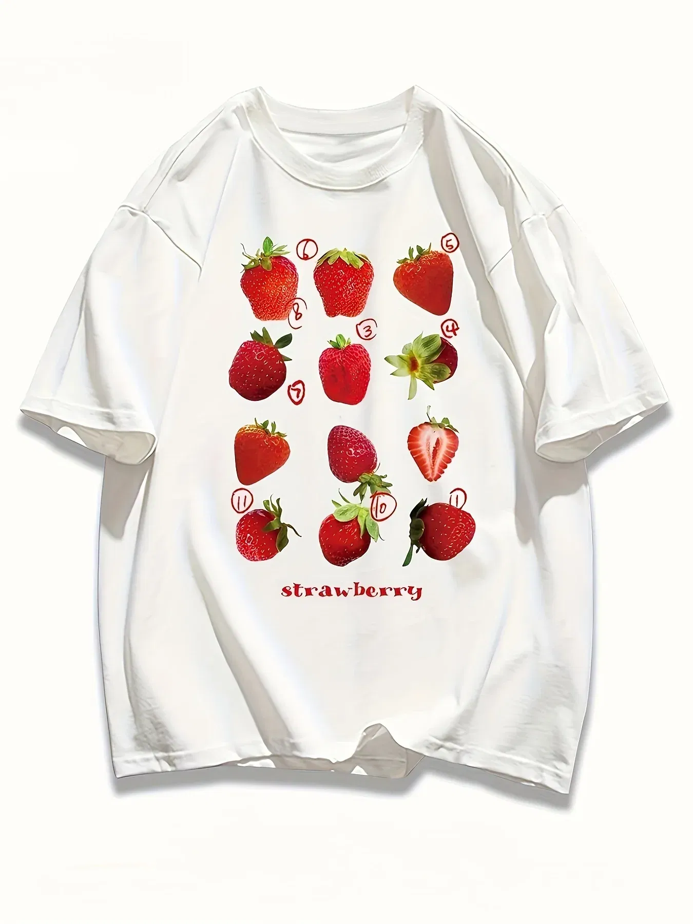 Color: Blue, Size: M - 100% Cotton Women T-shirt Cute Fresh Strawberries Printed Tee Shirt Summer Comfortable Loose Tops Street Fashion Female Clothes
