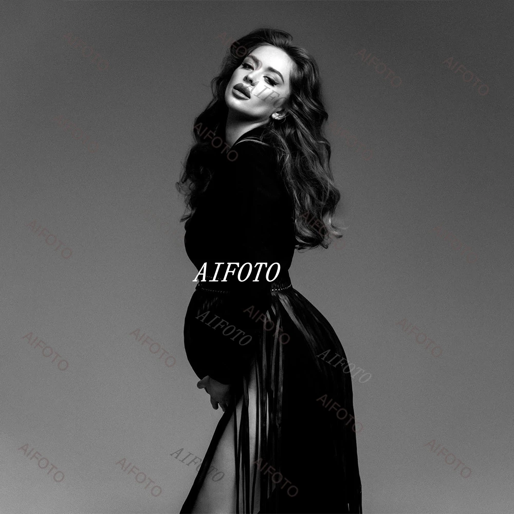 Color: WHITE, Maternity Size: M - Black Women's Suit Pregnancy Photoshoot Clothes Chic Outerwear Long Tassel Buckle Waist Belt Blazer Maternity Photography Outfit