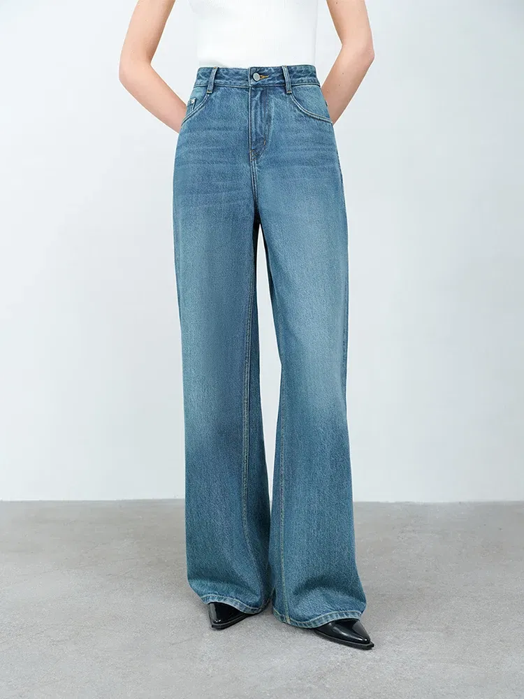 Color: Blue, Size: XS - FSLE 【Premium Series?‘Simple and Loose Washed High Waisted Jeans for Women Spring 2025 New Style Jeans 25FS11316
