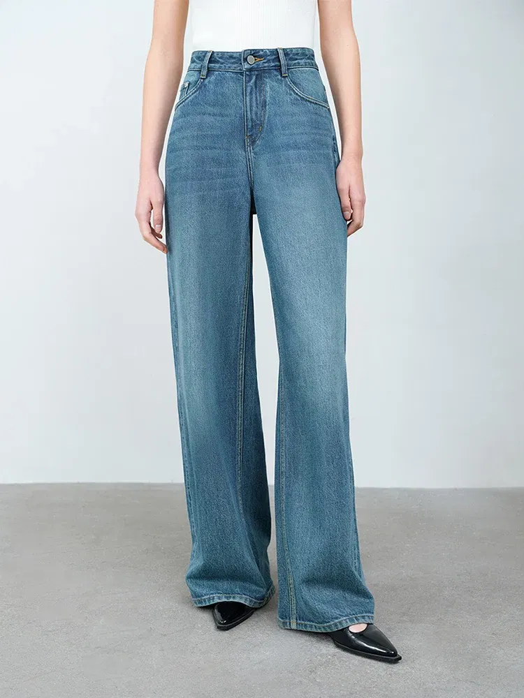 Color: Blue, Size: XS - FSLE 【Premium Series?‘Simple and Loose Washed High Waisted Jeans for Women Spring 2025 New Style Jeans 25FS11316