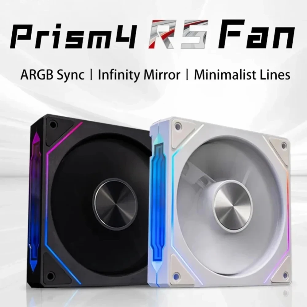 Color: GOLD, Blade Color: Other, RGB Support: A-RGB - Prism 4RS ARGB CPU Case Fan 120mm Infinity Mirror Design 5V 3PIN Motherboard Lighting Sync 4PIN PWM 800-1800RPM Case Cooler Fan