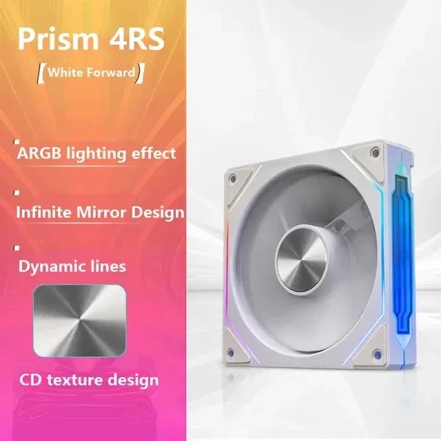 Color: GOLD, Blade Color: Other, RGB Support: A-RGB - Prism 4RS ARGB CPU Case Fan 120mm Infinity Mirror Design 5V 3PIN Motherboard Lighting Sync 4PIN PWM 800-1800RPM Case Cooler Fan