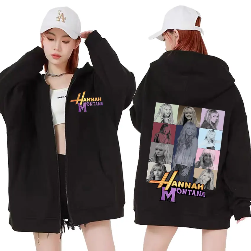 Color: Brown, Size: S - New Hannah Montana Logo Zipper Hoodie Miley Cyrus The Eras Tour Men Women Jacket Sweatshirt Fashion Aesthetic Trend Zip Up Hoody