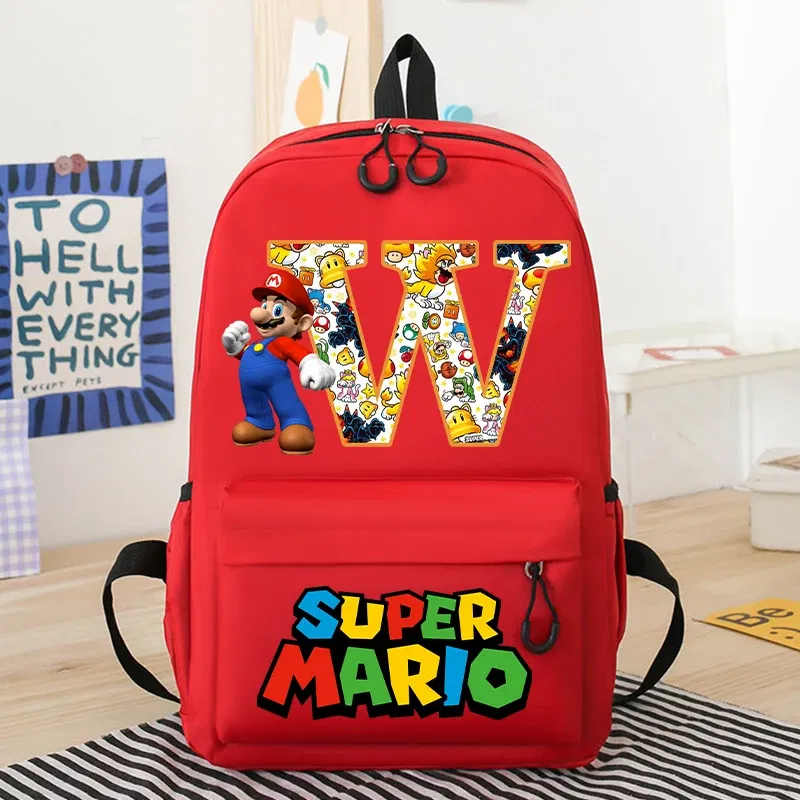 Color: DARK GRAY, Size: 12cm - New Super Mario Bro School Bag Cartoon Letter Printed Children Backpack Boys Girls School Backpacks Children's Birthday Gifts