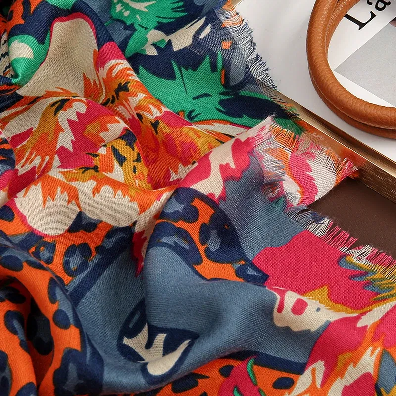 Color: Beige - Design Print Beach Stoles Scarf for Women Luxury Cotton Linen Shawl Wrap Femal Headscarf Bandana Autumn Pashimina Bufanda Poncho