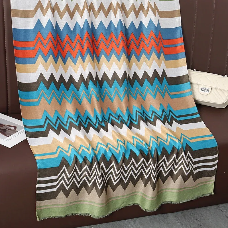 Color: Beige - Design Print Beach Stoles Scarf for Women Luxury Cotton Linen Shawl Wrap Femal Headscarf Bandana Autumn Pashimina Bufanda Poncho