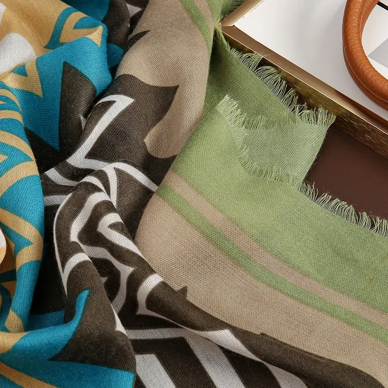 Color: Beige - Design Print Beach Stoles Scarf for Women Luxury Cotton Linen Shawl Wrap Femal Headscarf Bandana Autumn Pashimina Bufanda Poncho