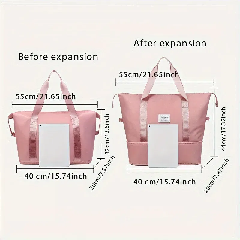 Color: Pink - Double-layer expandable large-capacity luggage bag, new multi-functional foldable portable gym bag, sports travel bag-tan