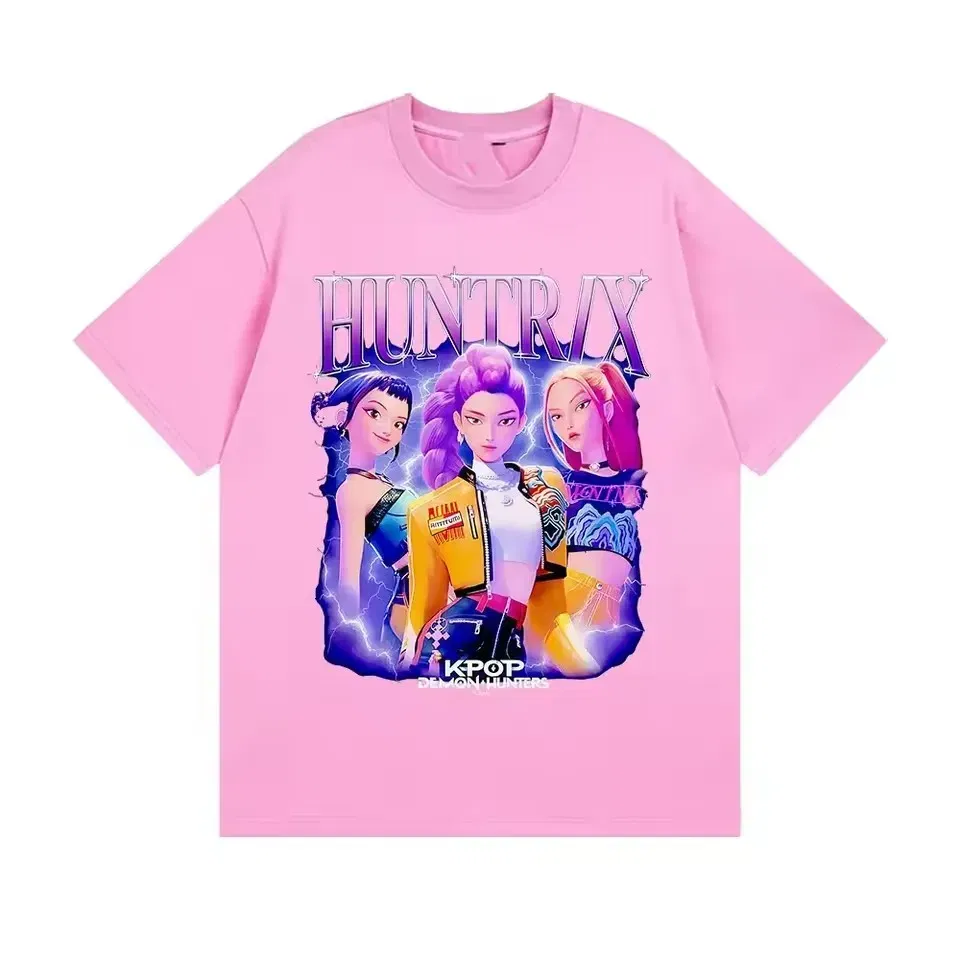 Color: Brown, Kid Size: 9 - Summer Huntrix Kpop Demon Hunters Graphics Cool Printed Girls Boys T Shirts High Quality Fashion Causal Tee Cotton Children Tops