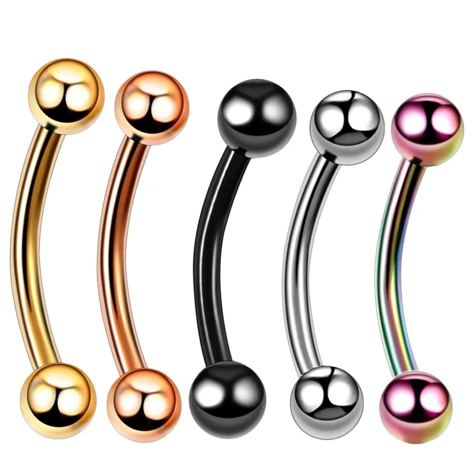 Metal color: SILVER PLATED, Main Stone Color: WHITE - G23 Titanium Epoxy Curved Barbells Eyebrow Rings Piercing Curved Bar Banana Eyebrow Ear Cartilage Tragus Body Piercing Jewelry
