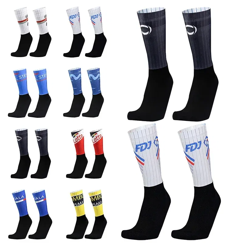 Color: Beige - Pro Bike Team Aero Socks Seamless Anti Slip Road Ride Socks Outdoor Racing Cycling Socks
