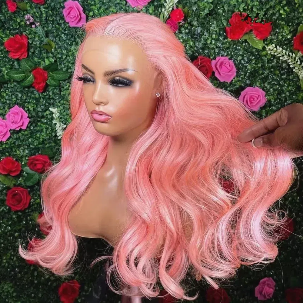 Stretched Length: 36inches, Hair Color: #4, Density: 180%, Ships From: CHINA - 13x4 Body Wave Light Pink Lace Front Wig Human Hair Wigs Colored Wig Transparent 13x6 Hd Lace Frontal Wigs For Women 180 Density