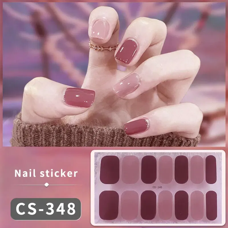 Color: Lavender - DIY Gel Nail Stickers Cured-free Long-Lasting Solid Color Nail Strips Patch Slider Sticker Full Cover Decal Nail Manicure Patch