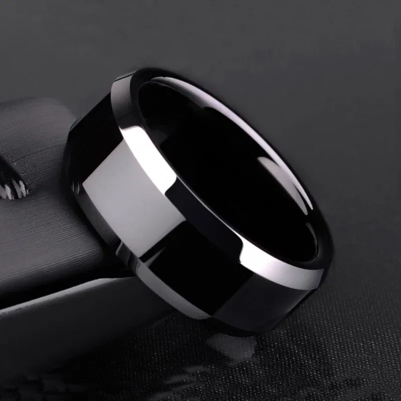 Main Stone Color: Black, Ring Size: 7 - Auxauxme 8mm Black Titanium Stainless Men Ring Simple Wedding Bands Rings Gift For Male Jewelry Size 5-13 Drop shipping