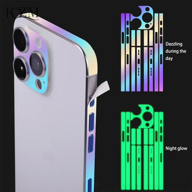 Color: Blue - Luminous Edge Film Phone Frame Protective Sticker For IPhone 15 14 13 12 Pro Max Side Skin Anti-Scratch Border Protector