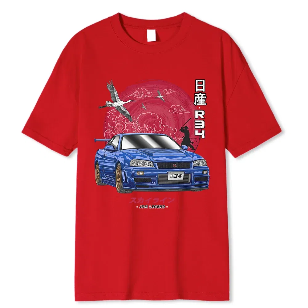 Color: Beige, Size: L - Cotton Initial D T Shirt Men Women Harajuku Aesthetic Oversize T-Shirt Funny JDM LEGEND Car Tshirt Nissan Skyline R34 Tee Shirt