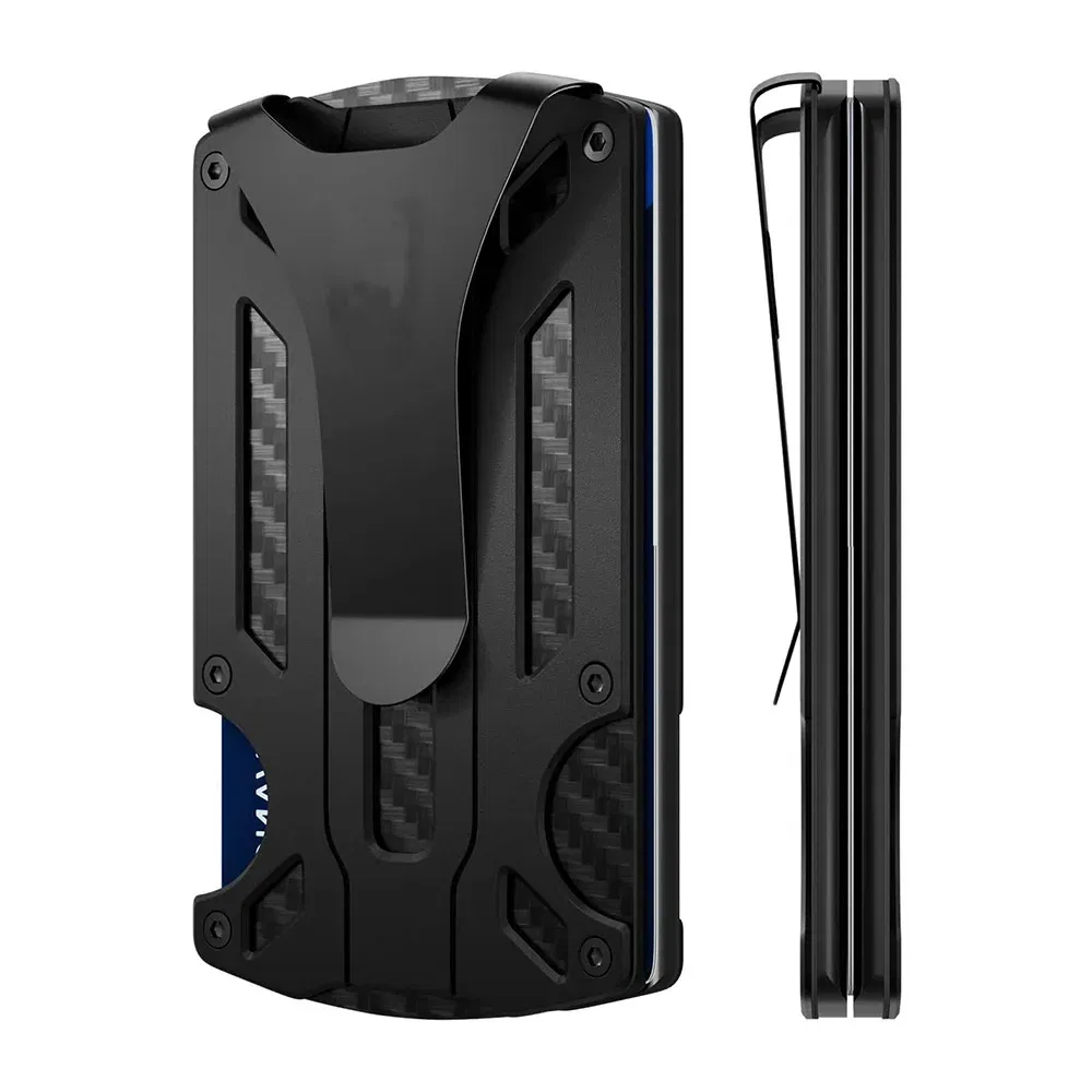 Color: Clear - Metal Wallet for Men Minimalist Slim RFID Blocking Front Pocket Tactical Carbon Fiber wallet Card Holder with Money Clip