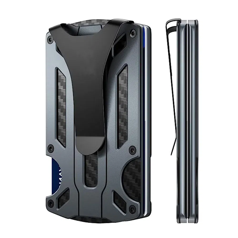 Color: Clear - Metal Wallet for Men Minimalist Slim RFID Blocking Front Pocket Tactical Carbon Fiber wallet Card Holder with Money Clip