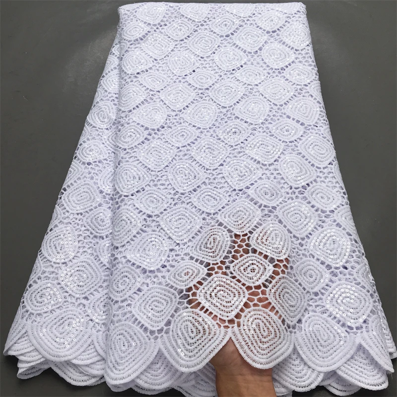 Color: Army green, Width: 120cm, Length: 5 yards - 2025 Guipure Lace Fabric High Quality 5 Yards Knitted White Nigerian African Sequins Cord Lace Fabric Dress for Women A4070