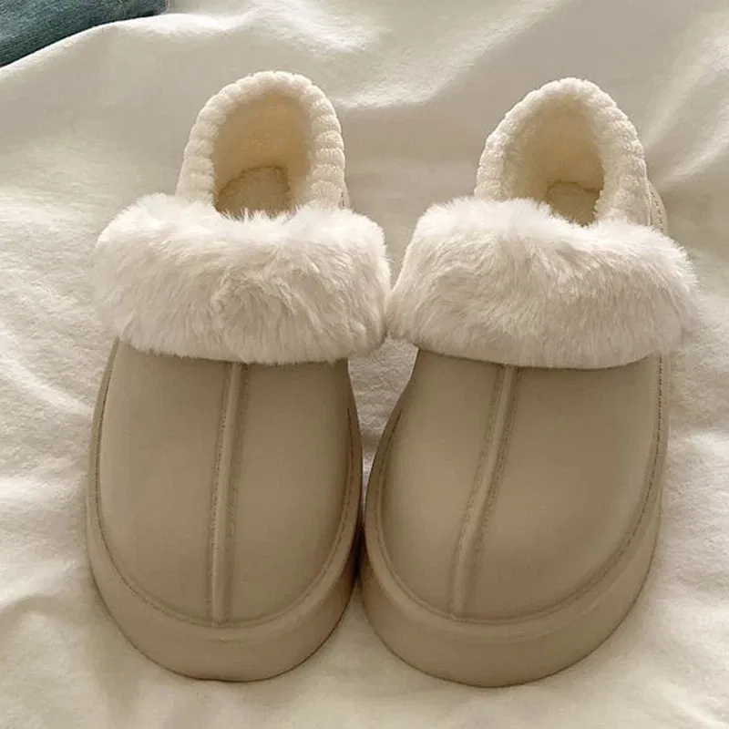 Color: Beige, Shoe Size: 38-39, Ships From: CHINA - Gacimy Warm Fur Women Slippers 2024 New Antiskid Waterproof Outdoor Cotton Shoes Winter Plush House Slides Fur Fluffy Slippers