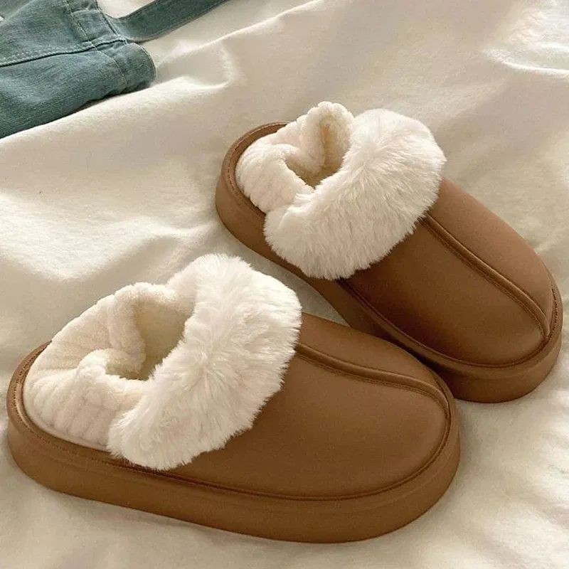 Color: Beige, Shoe Size: 38-39, Ships From: CHINA - Gacimy Warm Fur Women Slippers 2024 New Antiskid Waterproof Outdoor Cotton Shoes Winter Plush House Slides Fur Fluffy Slippers