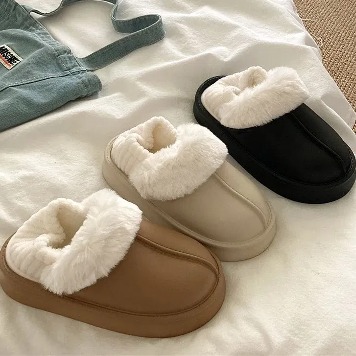 Color: Beige, Shoe Size: 38-39, Ships From: CHINA - Gacimy Warm Fur Women Slippers 2024 New Antiskid Waterproof Outdoor Cotton Shoes Winter Plush House Slides Fur Fluffy Slippers