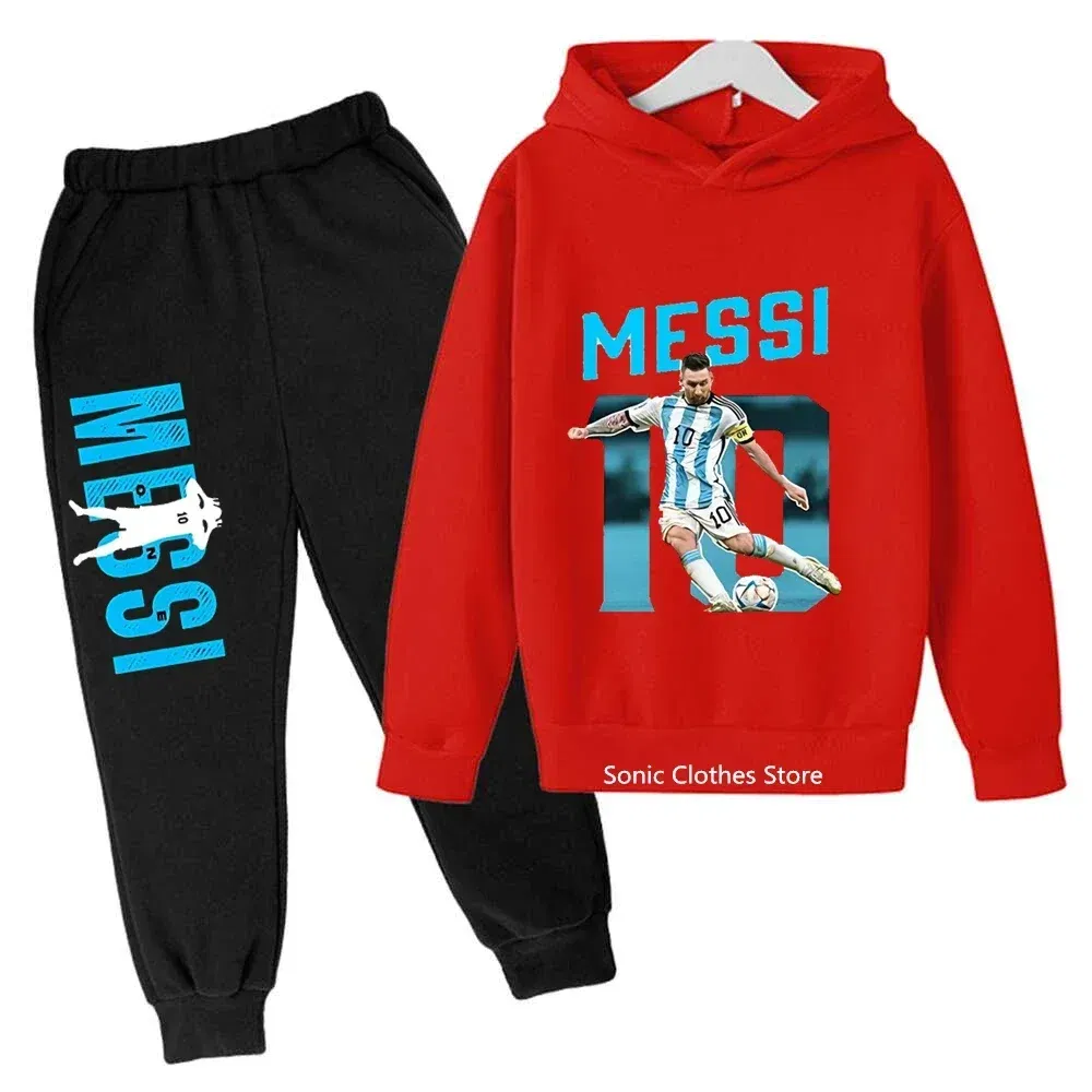 Color: Orange, Kid Size: 7 - messi avatar printed children's clothing children's autumn and winter hoodies pants 2-piece casual boys and girls suits