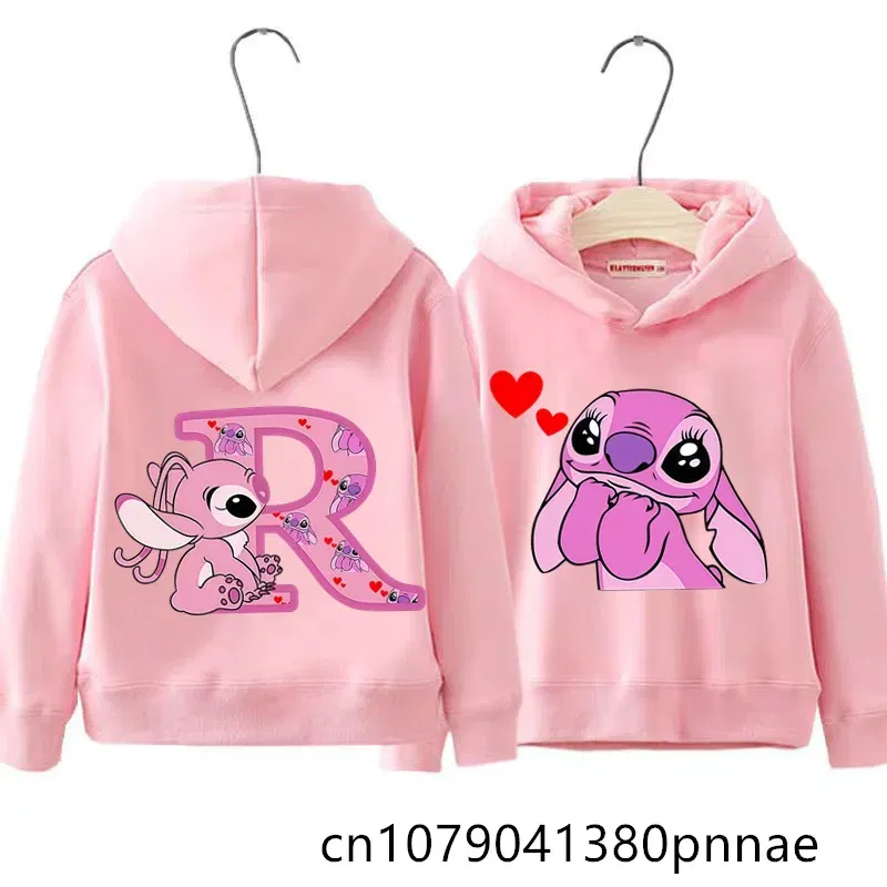 Color: Pink, Kid Size: 2T - Girls Boys Lilo and Stitch Sportswear Hoodies Casual Fashion Sweatshirts Angel Letter AZ Anime Autumn/Winter Hoodie Kids Hoodies